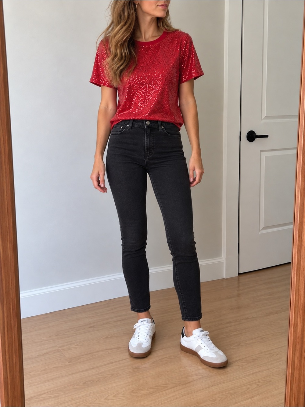 DKNY Red Sequin T-Shirt M